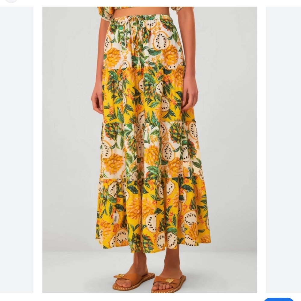 FARM Rio Yellow Floral Maxi Skirt
